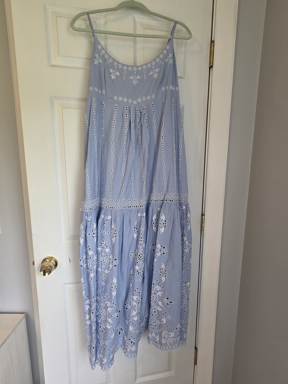 INTERMIX Cotton Eyelet Blue Embroidered Midi Dress